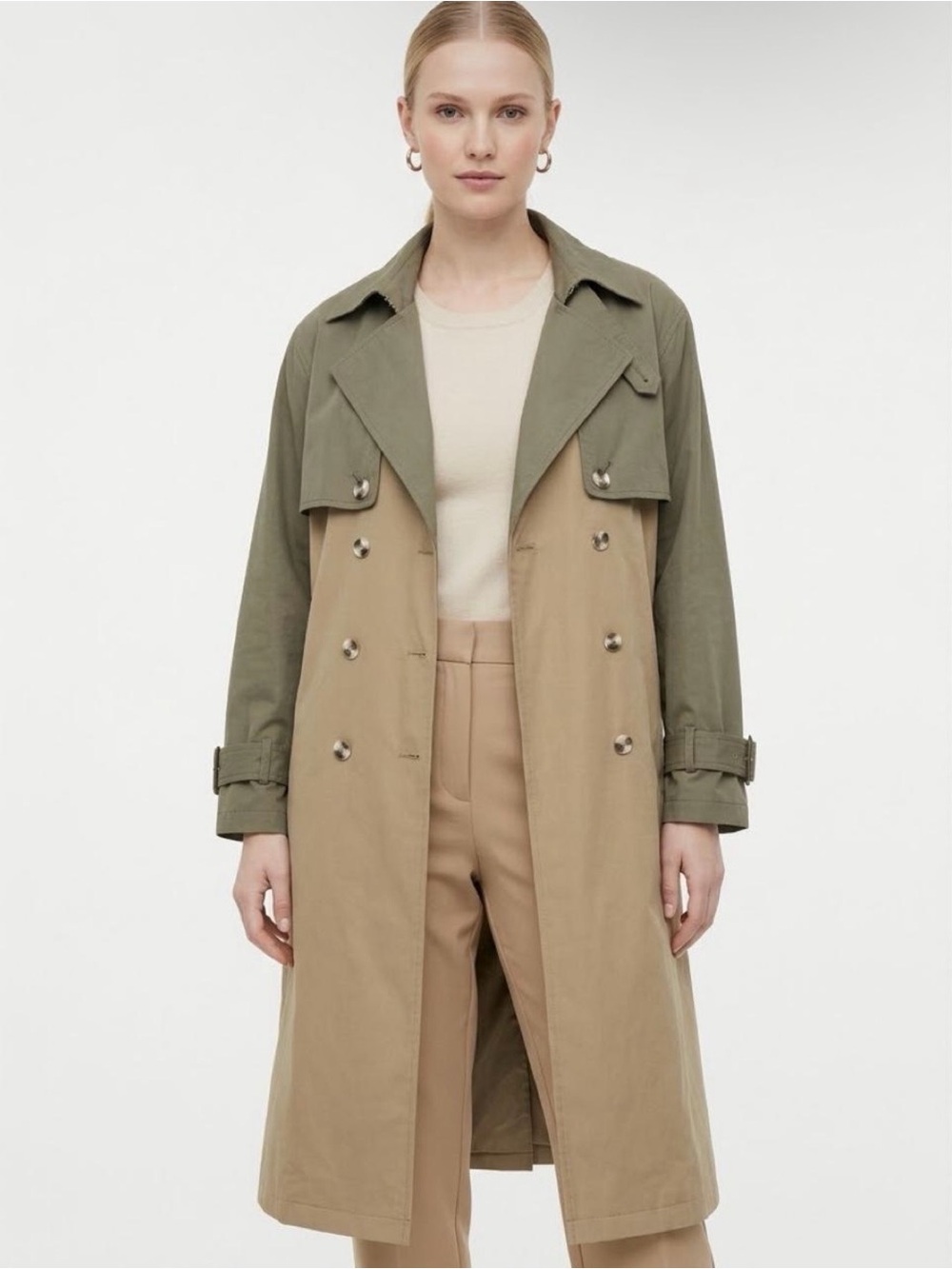 Forever 21 Olive and Khaki Colorblock Trench Coat